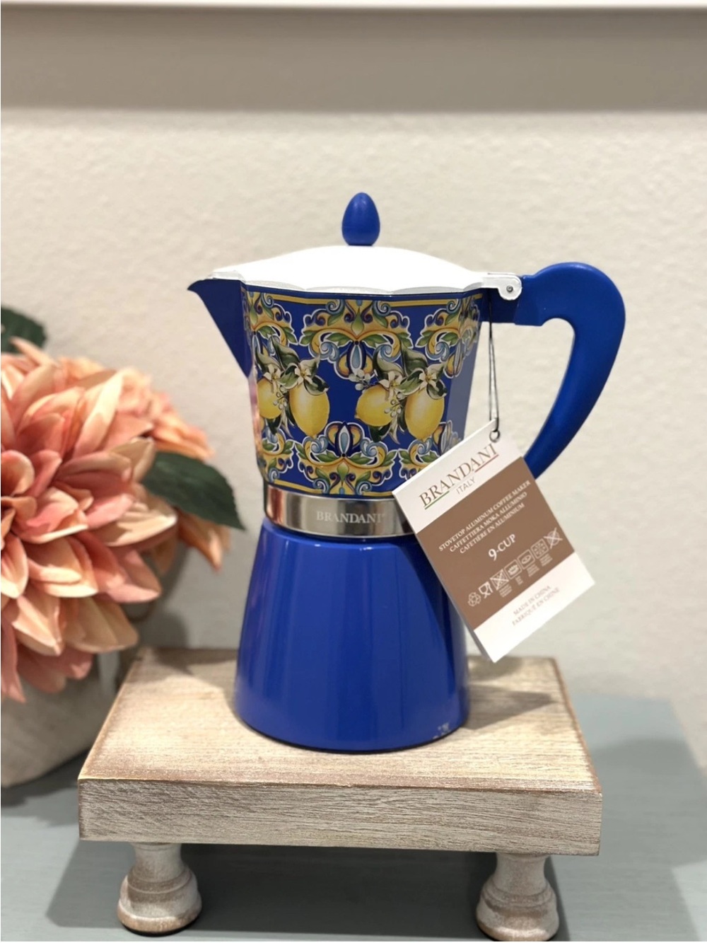 Brandani 9 CUP Italian Coffee Maker
MOKA POT Aluminum SICILIAN
PATTERN Blue